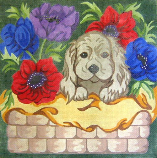click here to view larger image of Puppy In Flower Basket (hand painted canvases)