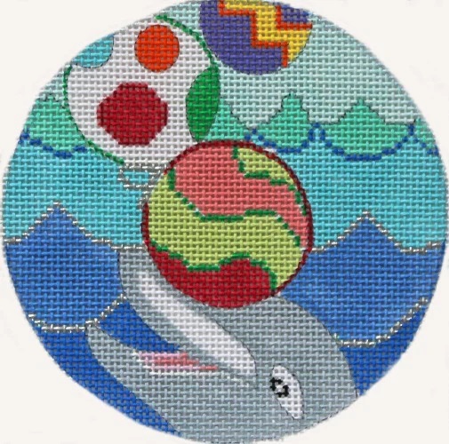 click here to view larger image of Dolphin Plays w/ Ornaments  (hand painted canvases)