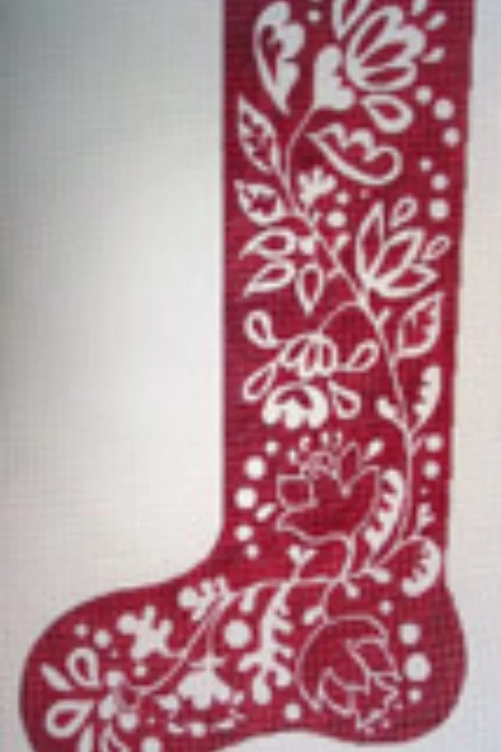 click here to view larger image of White on Red Scandinavian Stocking (hand painted canvases)