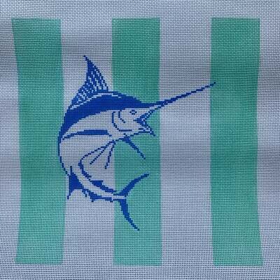 click here to view larger image of Blue Marlin on Mint Stripes (hand painted canvases)