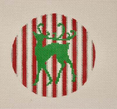 click here to view larger image of Green Reindeer on Red/Silver Stripe (hand painted canvases)