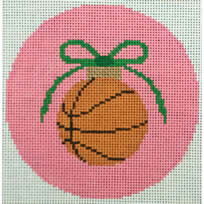 click here to view larger image of Basketball w/Green Bow on Pink (hand painted canvases)