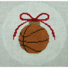 click here to view larger image of Basketball w/Red Bow on White (hand painted canvases)