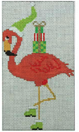 click here to view larger image of Flamingo w/Green Hat and Presents (hand painted canvases)