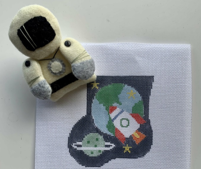 click here to view larger image of Spaceship w/Astronaut Mini Sock (hand painted canvases)