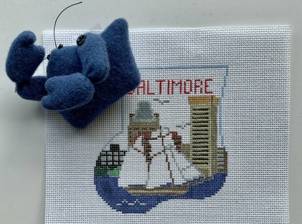 click here to view larger image of Baltimore w/Blue Crab Mini Sock (hand painted canvases)