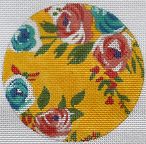 Roses on Yellow Ornament - click here for more details about this hand painted canvases