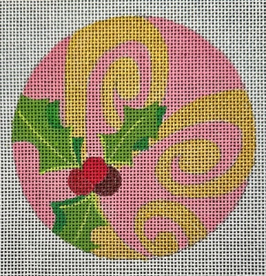 Round Pink Holly Swirl - click here for more details about this hand painted canvases