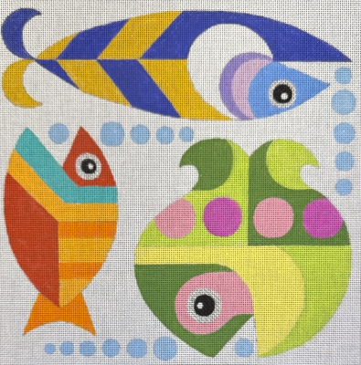 click here to view larger image of 3 Fish Square (hand painted canvases)