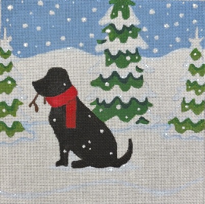 Black Lab in Snow - 18M - click here for more details about this hand painted canvases