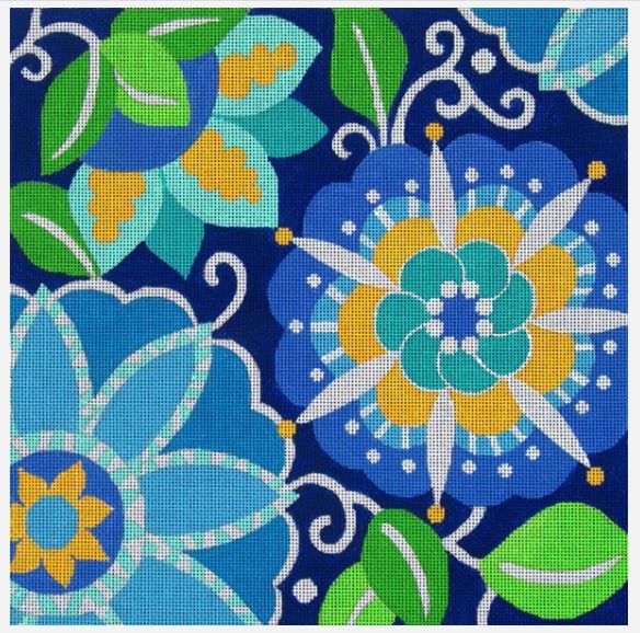 click here to view larger image of Blue Pinwheel Floral - 13M (hand painted canvases)