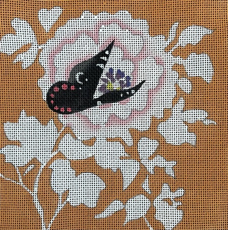 click here to view larger image of Butterfly on Sepia Floral (hand painted canvases)