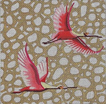 click here to view larger image of Spoonbills on Gold (hand painted canvases)
