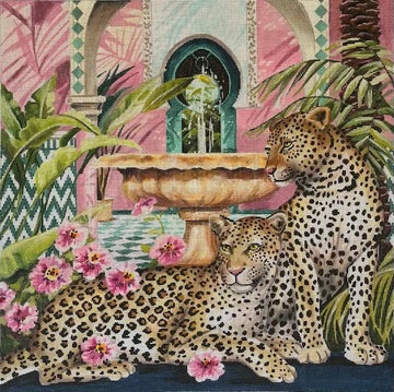 click here to view larger image of Leopards w/Fountain (hand painted canvases)