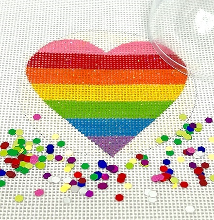 click here to view larger image of Rainbow Pride Heart Ornament   (hand painted canvases 2)