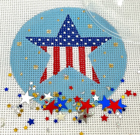 click here to view larger image of Patriotic Star w/Fireworks Ornament   (hand painted canvases 2)