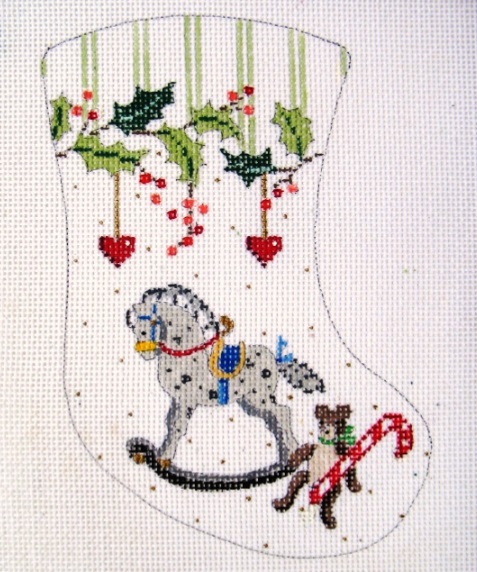 click here to view larger image of Rocking Horse/Teddy Bear/Candy Cane Mini Stocking (hand painted canvases)