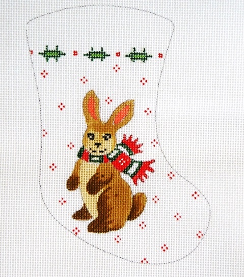 Brown Bunny w/Striped Scarf Mini Stocking - click here for more details about this hand painted canvases