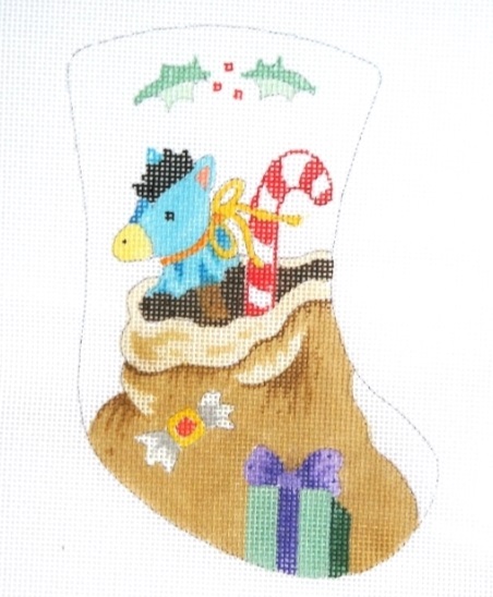 Toy Stick Horse/Candy Cane in Bag Mini Stocking - click here for more details about this hand painted canvases