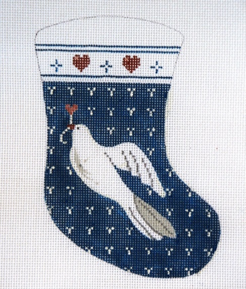 White Dove Holding Heart Mini Stocking - click here for more details about this hand painted canvases