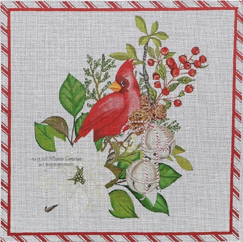Silver Bells Cardinal - click here for more details about this hand painted canvases