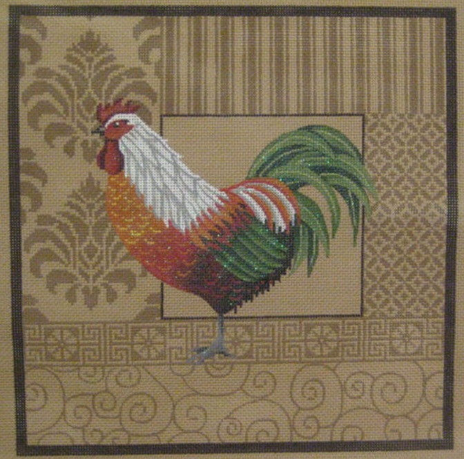 click here to view larger image of Orange/Green Rooster and Patterns (hand painted canvases)