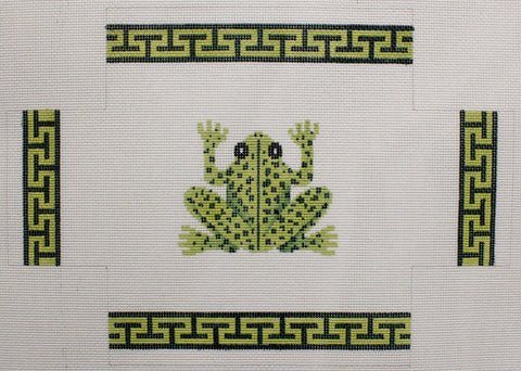 click here to view larger image of Frog w/Greek Key Border on White (hand painted canvases)