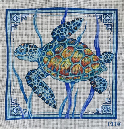 click here to view larger image of Loggerhead Sea Turtle w/Blue Borders (hand painted canvases)
