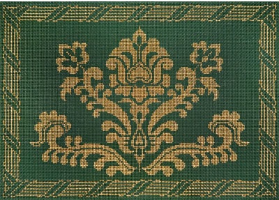 click here to view larger image of Damask Scrolls on Hunter Green (hand painted canvases)