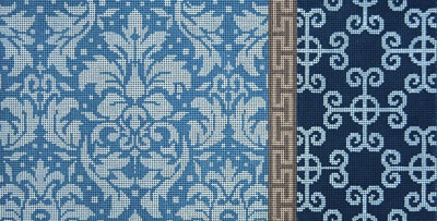 click here to view larger image of Tulip Damask in Denim (hand painted canvases)