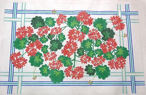 click here to view larger image of Red Geraniums w/Ribbons Border (hand painted canvases 2)