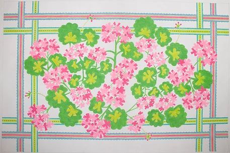 click here to view larger image of Pink Geraniums w/Ribbons Border (hand painted canvases 2)