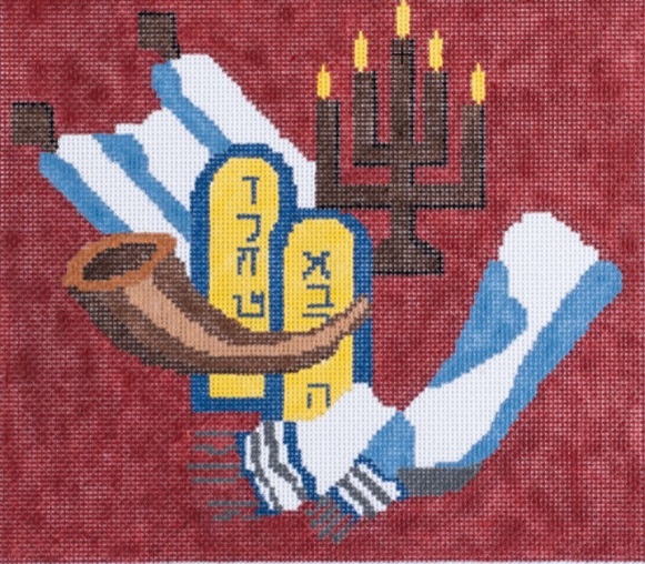 click here to view larger image of Five Judaic Objects Tallis Bag (hand painted canvases)