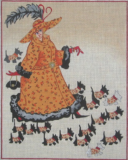 click here to view larger image of Lady w/Scotties (hand painted canvases)
