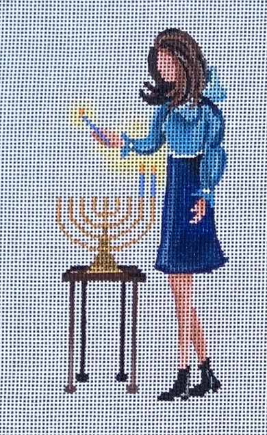 click here to view larger image of Girl Lighting Menorah (hand painted canvases)