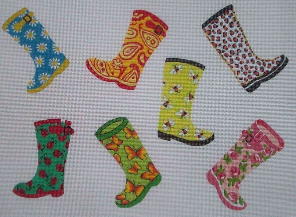 click here to view larger image of Rain Boots (hand painted canvases)