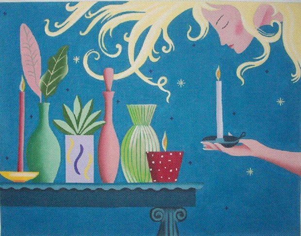 click here to view larger image of Girl w/Candles (hand painted canvases)