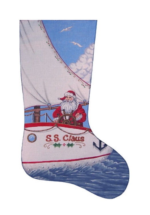 click here to view larger image of Santa Sailing Stocking - Right Facing (hand painted canvases)