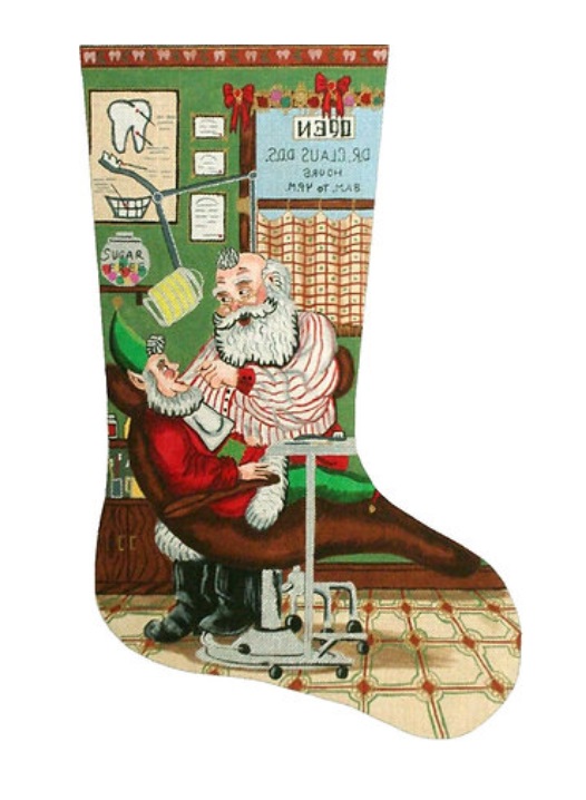 click here to view larger image of Santa Dentist Stocking (hand painted canvases)