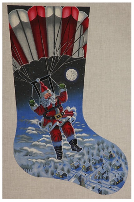 click here to view larger image of Santa Sky Diver Stocking (hand painted canvases)