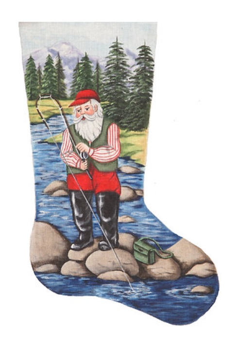 click here to view larger image of Santa Fishing Stocking (hand painted canvases)