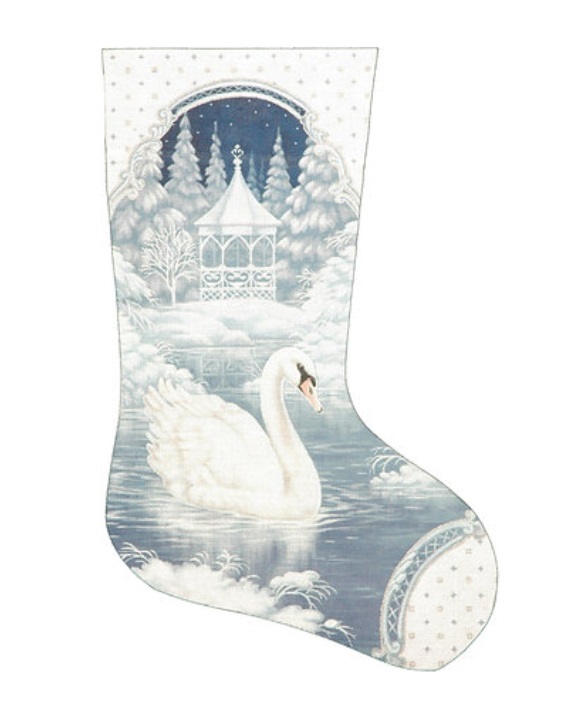 click here to view larger image of Swan Stocking  (hand painted canvases)