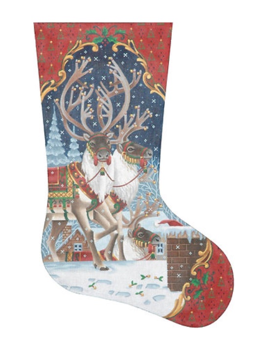 click here to view larger image of On the Rooftop Stocking - Left Facing (hand painted canvases)
