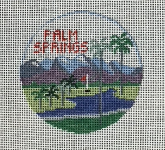 click here to view larger image of Palm Springs Travel Round (hand painted canvases)