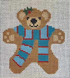 click here to view larger image of Teddy Bear Ornament - Striped Scarf (hand painted canvases)