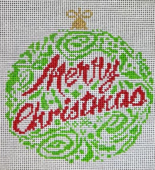 click here to view larger image of Small Merry Christmas Ornament - Green (hand painted canvases)