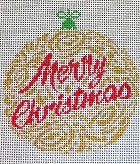 click here to view larger image of Small Merry Christmas Ornament - Gold (hand painted canvases)