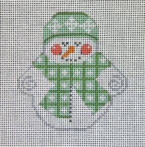 click here to view larger image of Snowman w/Green Squares Scarf (hand painted canvases)