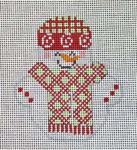 click here to view larger image of Snowman w/Green and Red Diamonds Scarf (hand painted canvases)