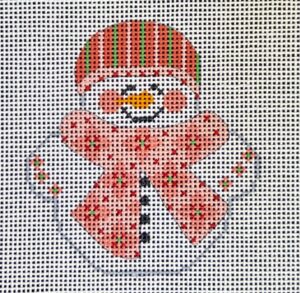 click here to view larger image of Snowman w/Pink Flowered Scarf (hand painted canvases)